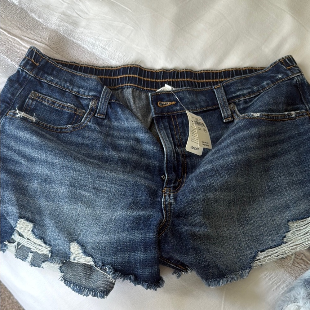 Aerie Distressed Blue Jean Shorts
